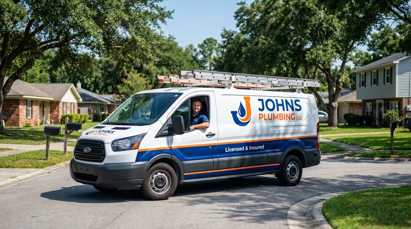 Johns Plumbing LLC service van in Epworth, IA