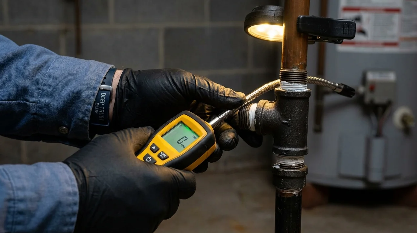 Gas leak detection with electronic sniffer by Johns Plumbing LLC in Epworth