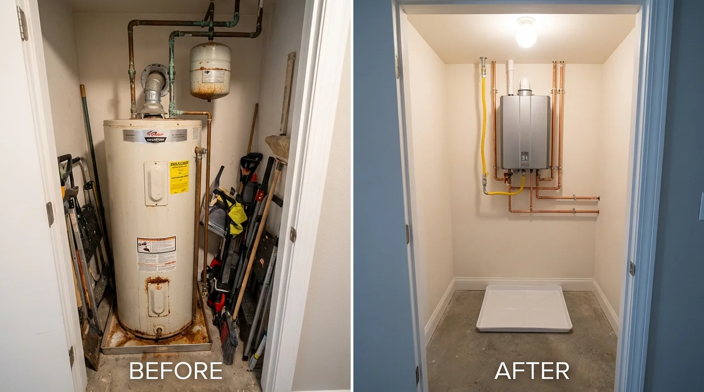 Tank water heater versus wall-mounted tankless unit comparison for Epworth, IA homeowners