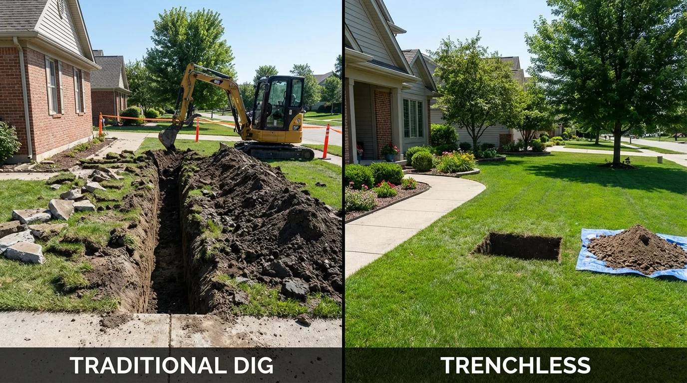 Trenchless sewer repair with minimal yard damage versus traditional excavation in Epworth, IA